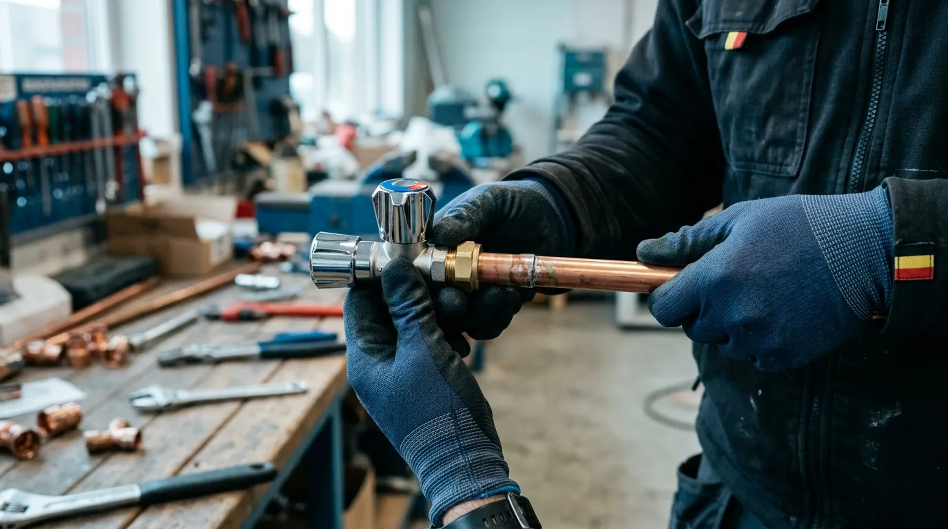 Vakman aan het werk aan sanitaire installatie