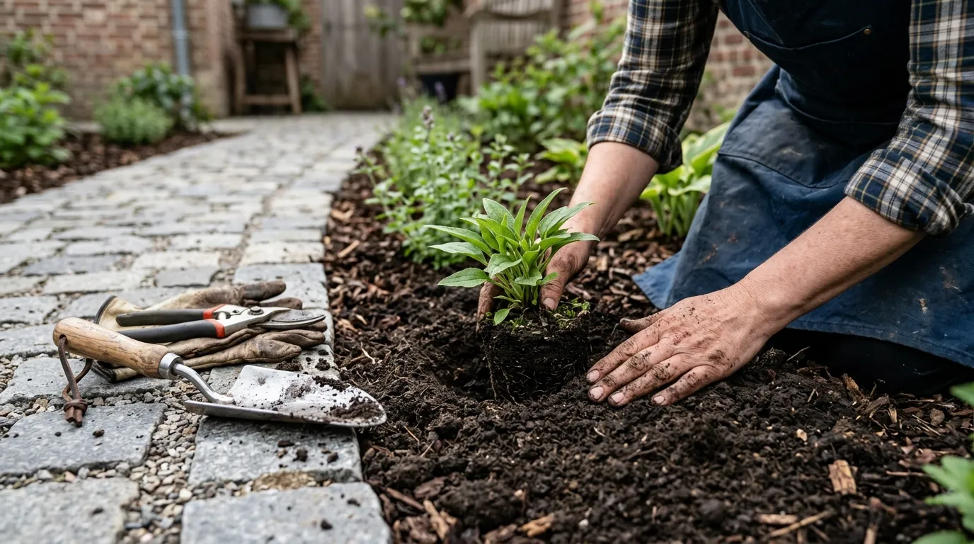 Vakman van Hortus Tuinen aan het werk in de tuin