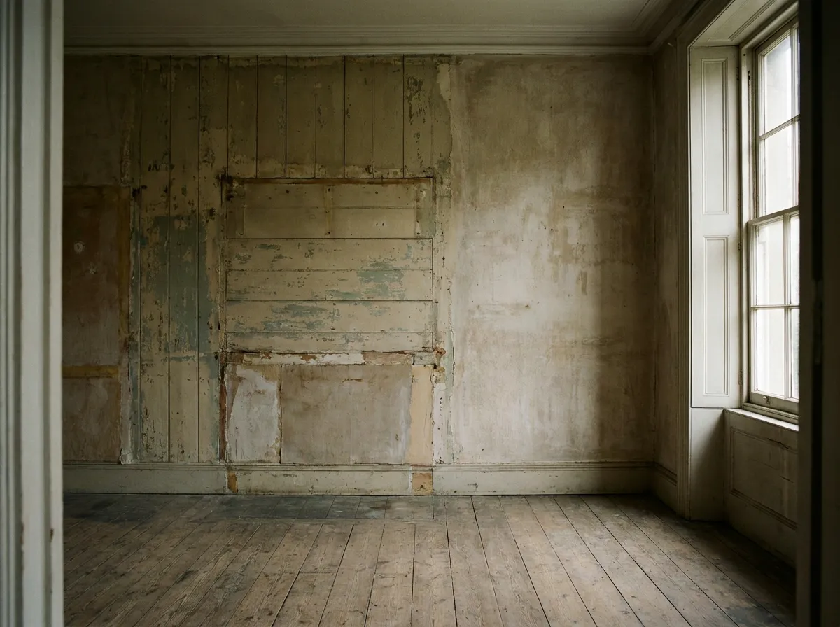 Voor het schilderen — versleten, vlekkerige muur