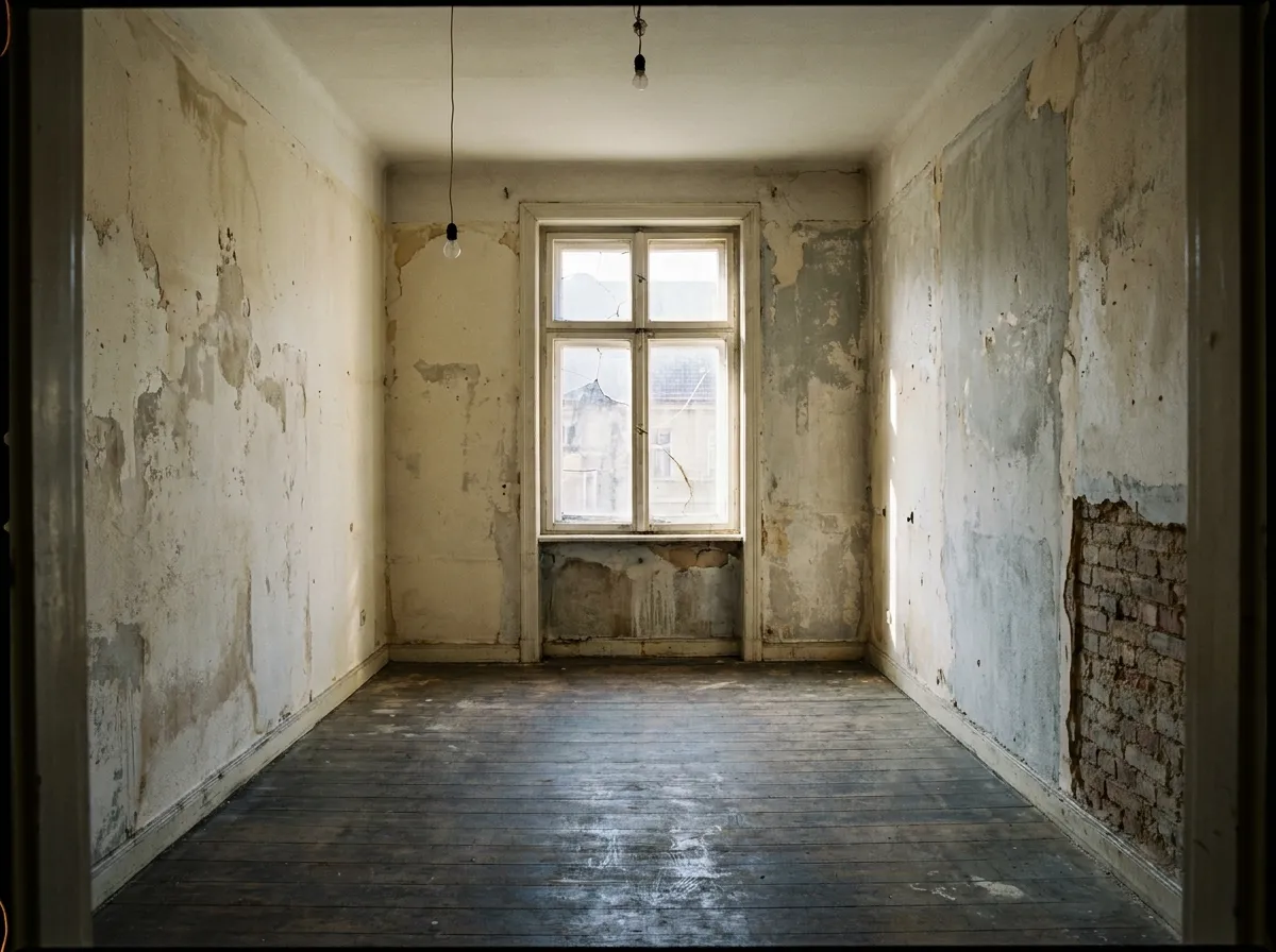 Voor de renovatie — ruwe, onafgewerkte ruimte