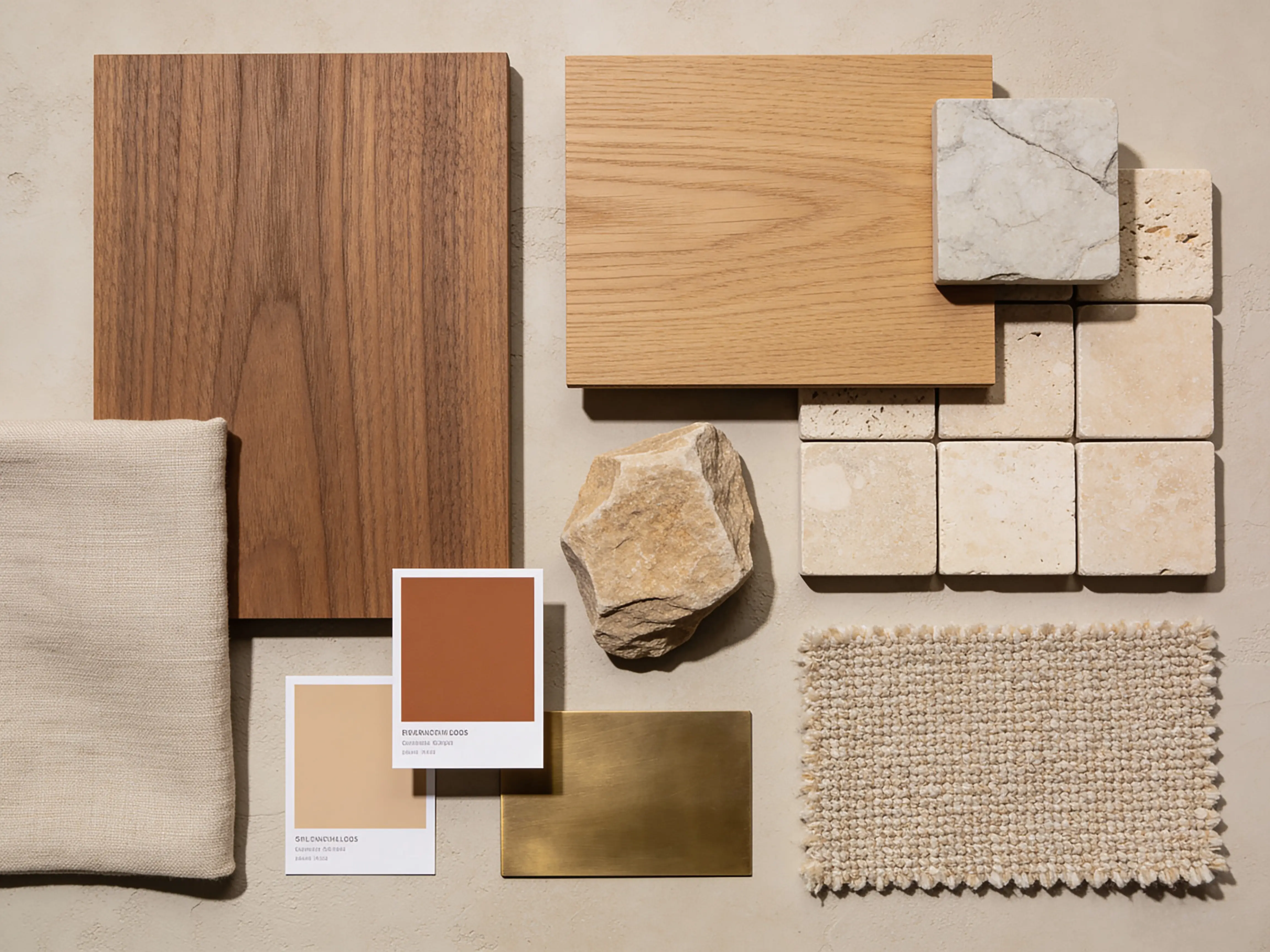 Materiaal- en kleurenpalet: eik, natuursteen, linnen en warme verftinten