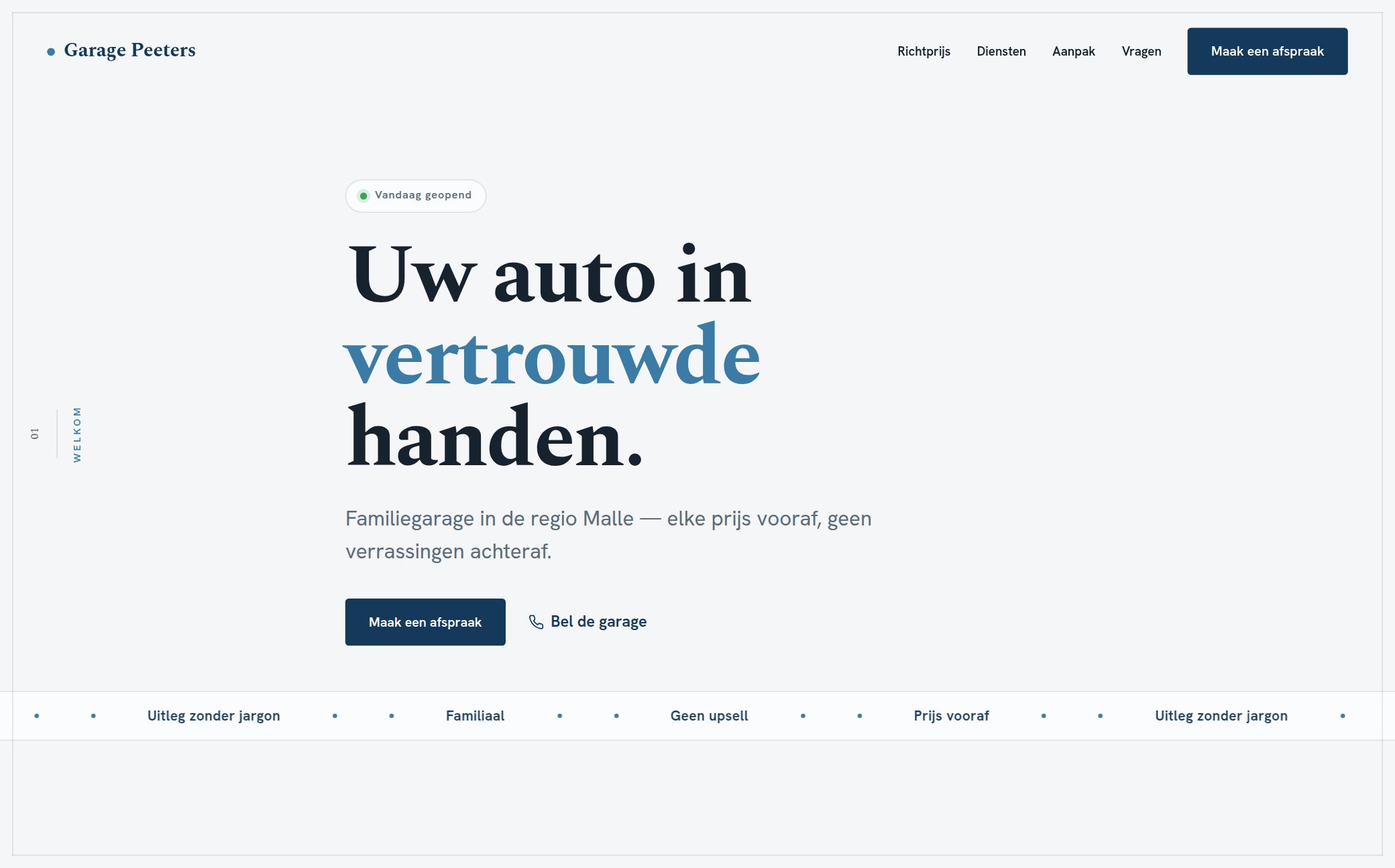 Voorbeeldwebsite voor een garage — Garage Peeters