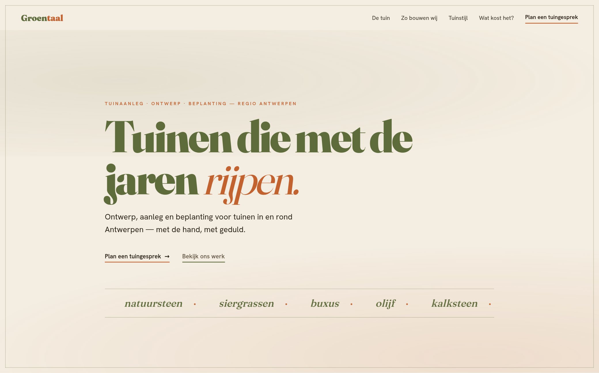 Voorbeeldwebsite voor een tuinaannemer — Groentaal Tuinen
