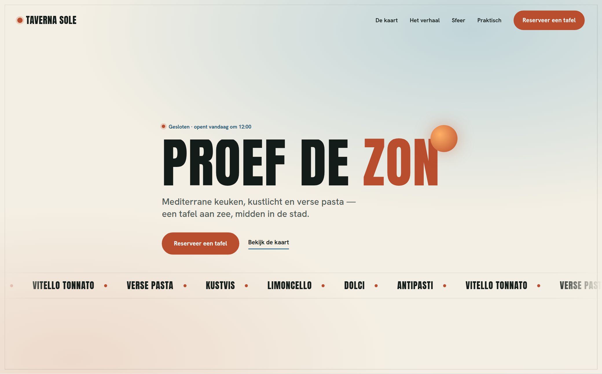 Voorbeeldwebsite voor een restaurant — Taverna Sole